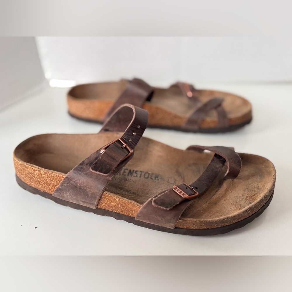 Birkenstock Mayari Brown Leather Loop Slip On Sandals Shoes Women’s Size 40